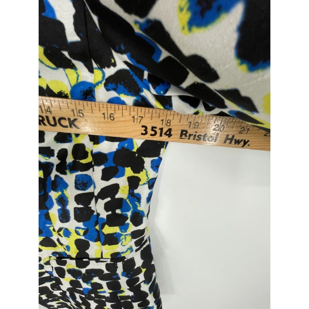 Kasper Womens Blazer 6 Open Front Blue Yellow Abstract Geometric Print